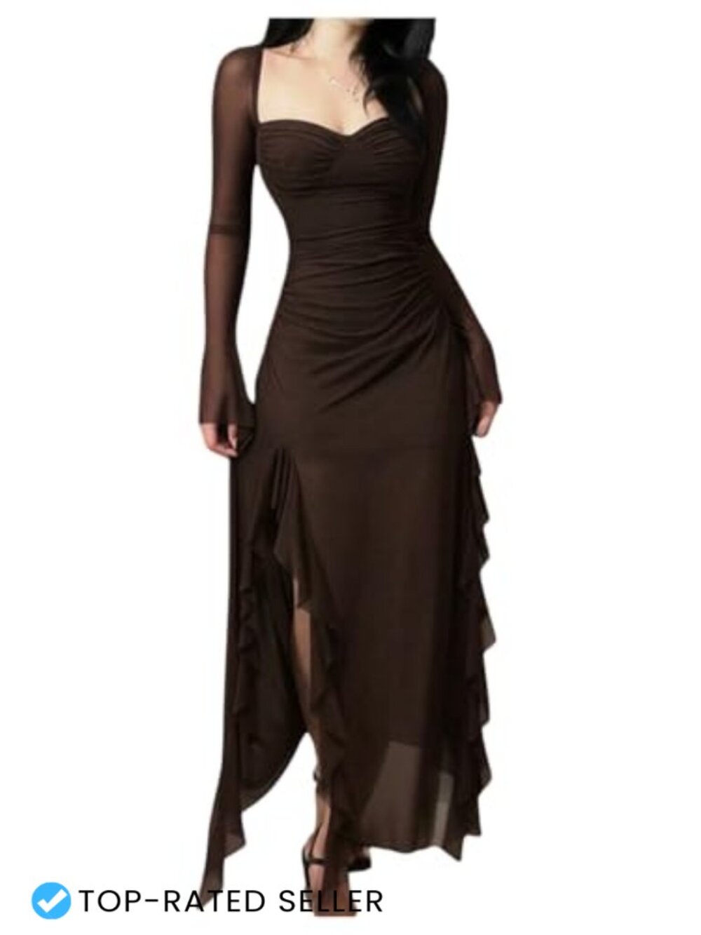 Women's Long Sleeve Goth Y2K Asymmetrical Maxi Dress Sweetheart